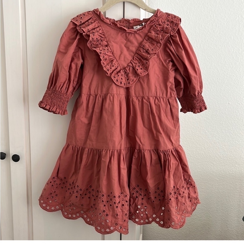 Cotton On Girls Ruffle Eyelet Prairie Dress 7 dusty rose